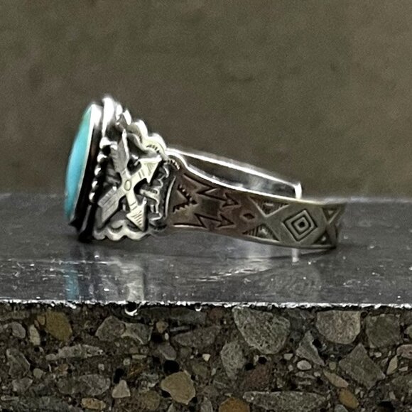 Vintage Native American Sterling Silver Turquoise Open Cuff Bracelet - Picture 5 of 9